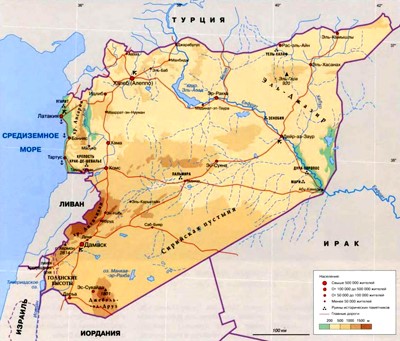 Сирийская пустыня на карте